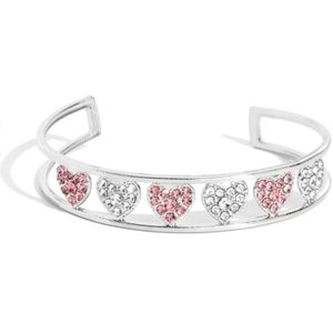 Beautiful Pink & White Heart Rhinestone Cuff Bracelet